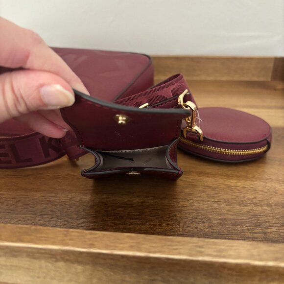 Michael Kors Jet Set Travel Small Dark Cherry Red Crossbody Tech Accessories NWT - Picture 11 of 12